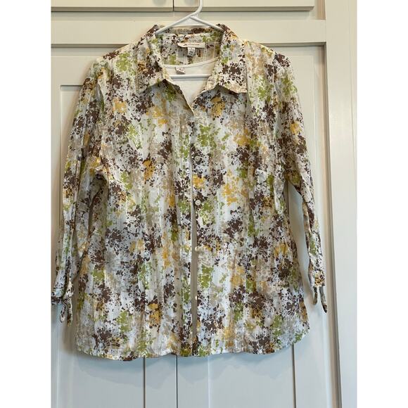 JM Collection 100% Cotton 2 piece button up and tee BOHO size 18 - Picture 1 of 15